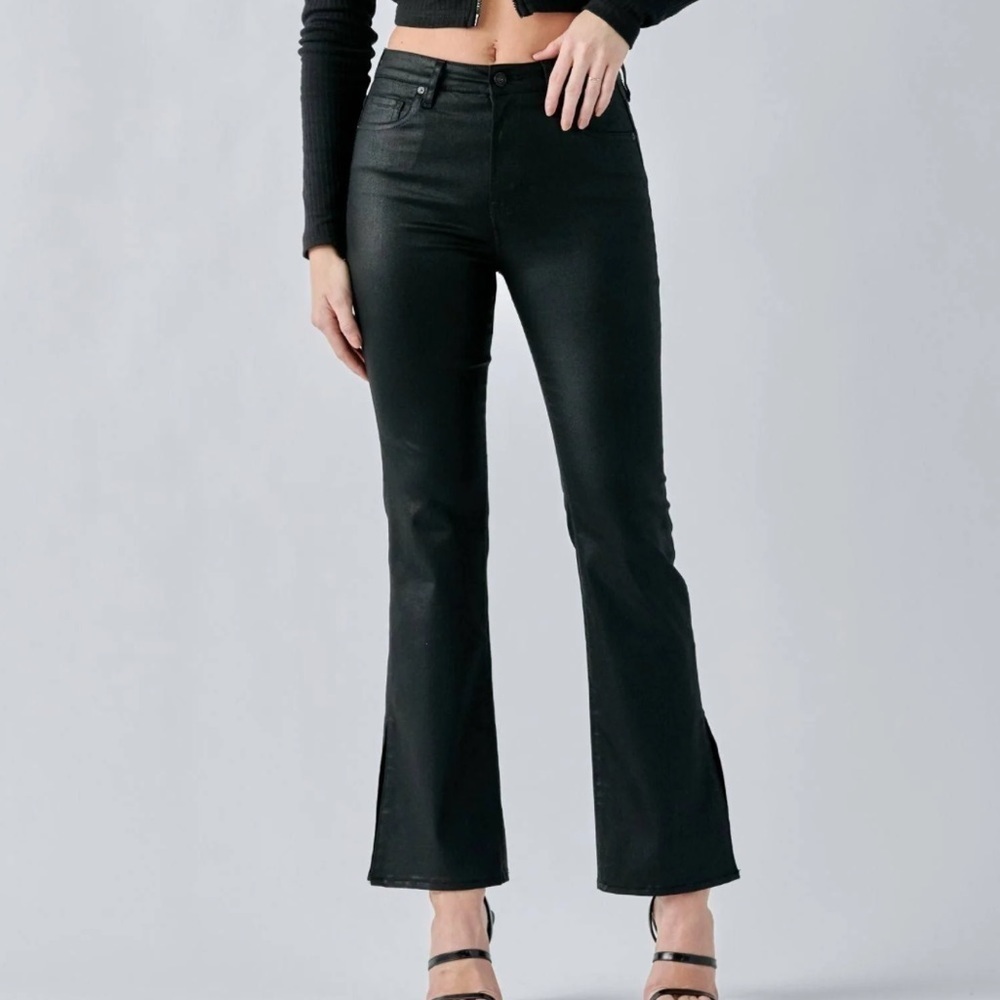 Hidden Jeans Black Coated Straight Leg High Rise Zip Ankle Size 25 NWOT - Picture 5 of 6